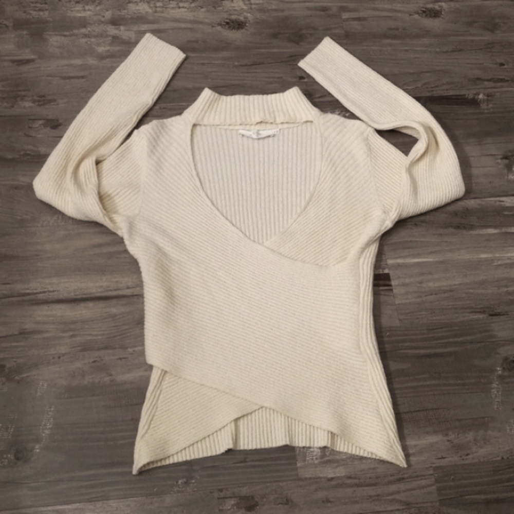 ASTR The Label Mock Neck Cross Front Sweater Women Cream Size XL